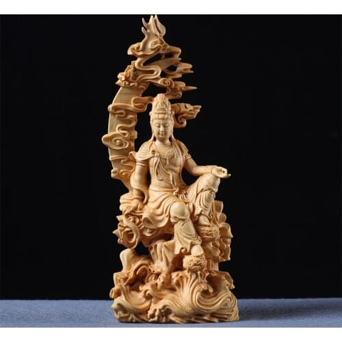 18cm Wooden Pray Guanyin Bouddha Figure,Chinese Style Buddha Figure Buddha Statue Eastern Folk Wood Buda Carving Home Decor