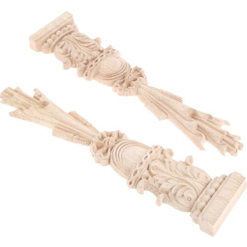 2pcs 3D Wood Embossed Pillars Carved Decal Corner Onlay Post Shape Applique Frame Door Furniture Wall Unpainted Home Decor 30cm