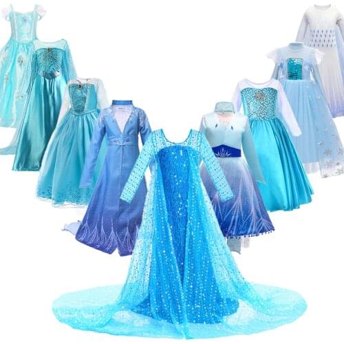 Elsa Dress for Girls Kids Christmas Cosplay Elza Anna Snow Queen 2 Princess Costume Children Carnival Birthday Party Clothing