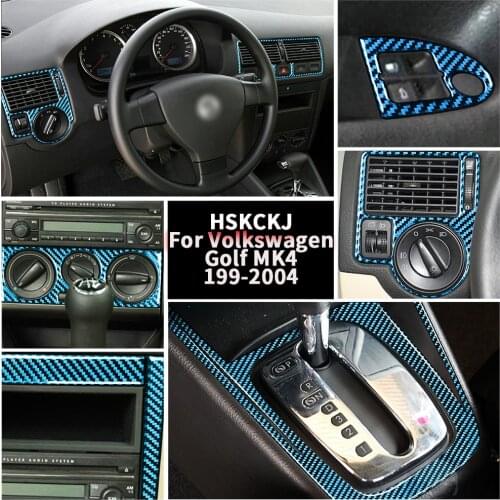 For Volkswagen Golf 4 MK4 1999-2004 Blue Carbon Fiber Interior Cover Stickers Center Dashboard Air Vent Lift Window Accessorie
