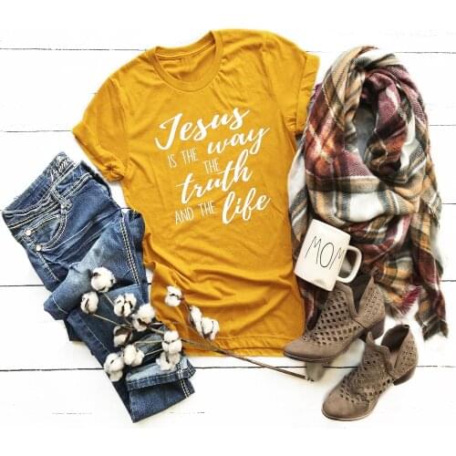 Jesus Is The Truth The Way The Life T-shirt slogan Bible Missionary Christian vintage casual tumblr yellow girl tee gift tops