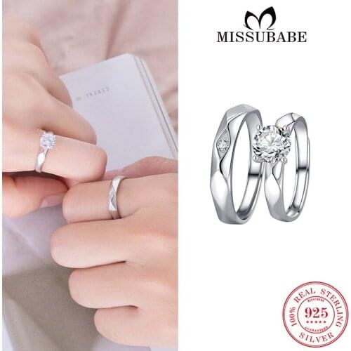 Fine Lovers' Opening Rings S925 Sterling Silver Zircon Couple Promise Open Rings New Fashion Jewelry Gifts For Men Women Lovers