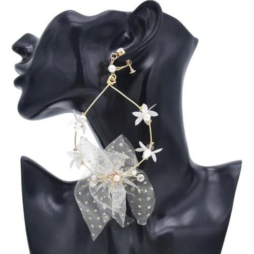 Romantic Korean Girl Yarn Flower Dangle Women Earrings Elegant Pearl Ear Clips no pierced Holiday Party New Year Jewelry Gift