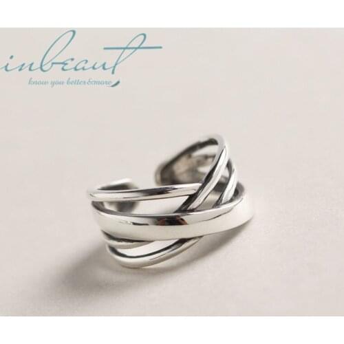 Inbeaut 925 Silver Irregular Line Wapped Ring Female Original Design Geometric Linear Ring for Women Handmade Korean Jewelry
