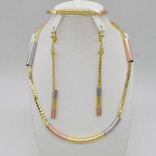 Dubai gold jewelry sets for women nigerian beads necklace earring wedding jewelry bracelet fashion jewelry gold earrings