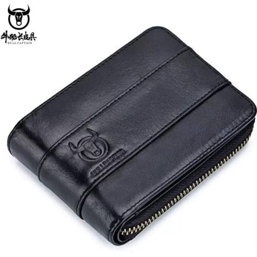 TopFight 2021 Classic Style Wallet Genuine Leather Mini Mens Luxury Business Wallet Card Holder Man Purse Coin Bag Zipper