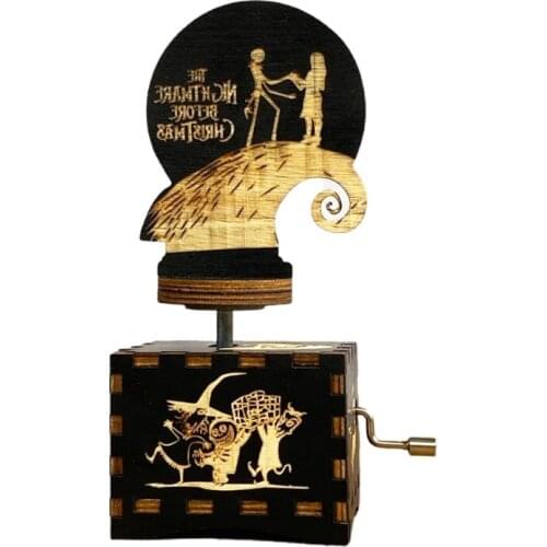 Square Hand-cranked Retro Wooden Music Box Fright Night Music Nightmare Decoration
