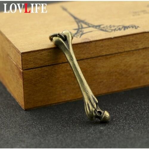Brass Skull Bone Charms Punk Men Retro Copper Car Keychains Pendant Necklace Hanging Ornaments Vintage Charm Pendants Jewelry