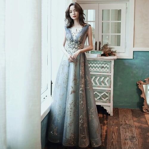 Fashion New Banquet Elegant Evening Dress Lace Appliques Sleeveless Floor-length Long Formal Gown Vestidos