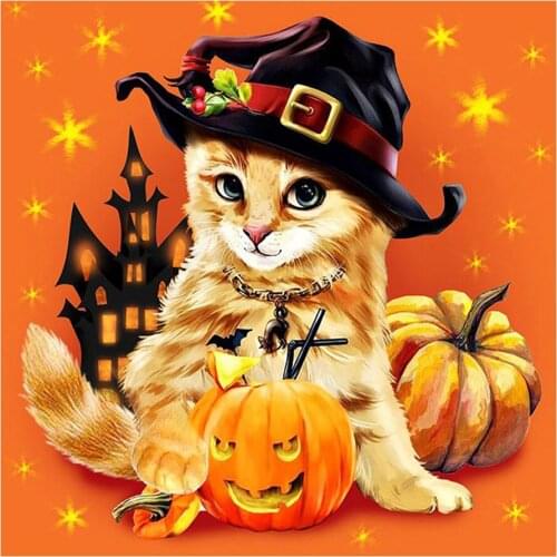 Cartoon Magic Cat Halloween Diamond Painting Round Full Drill Nouveaute DIY Needlework Mosaic Embroidery 5D Cross Stitch Animal