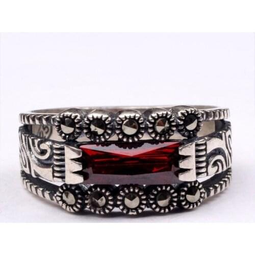 Handmade Mans Zircon Red Gemstone Ring, Mans 925 Silver Ring, Zircon Ring, Silver Handmade Ring,Zircon Ring