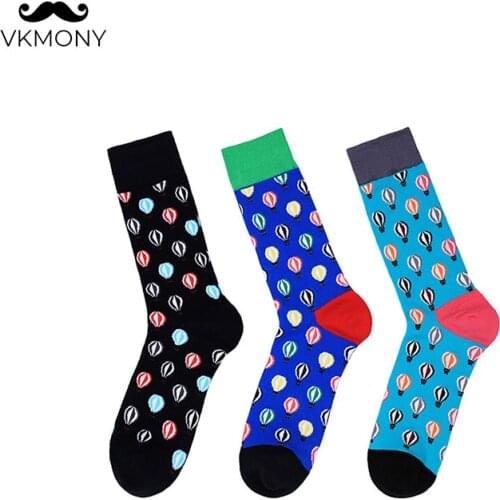 Cotton men socks hot air balloon pattern man INS fashion socks large size man socks EU SIZE 39-46 VKMONY