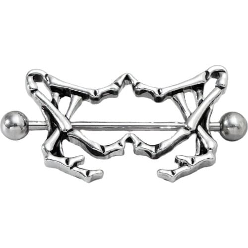 New Skeleton Nipple Ring Women Stainless Steel Piercing Jewelry Silver Color Heart Shield Decoraton Nipple Barbell Body Jewelry