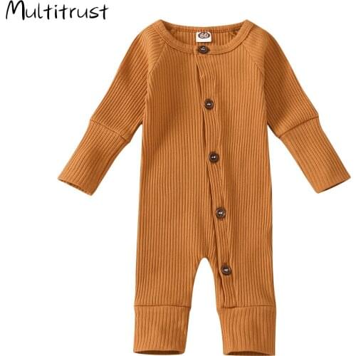 2020 Autumn Newborn Baby Long Sleeve Jumpsuit Autumn Fashion Solid Color Single-breasted One Piece Long Pants 5 Colours