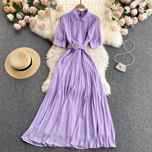 Summer Womens Polka Dot Chiffon Red Dress 2021 Robe Elegant Slim Short Sleeve Lapel Orange Long Dress With Belt Female Vestidos