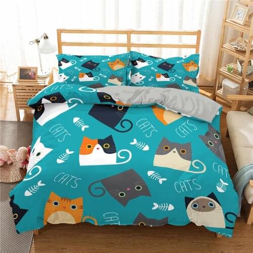 Cute Cartoon Cat Printed Duvet, Quilt Cover Bedding 2/3 Set of Printed Bedding Adult Children Bedroom Bedding Set