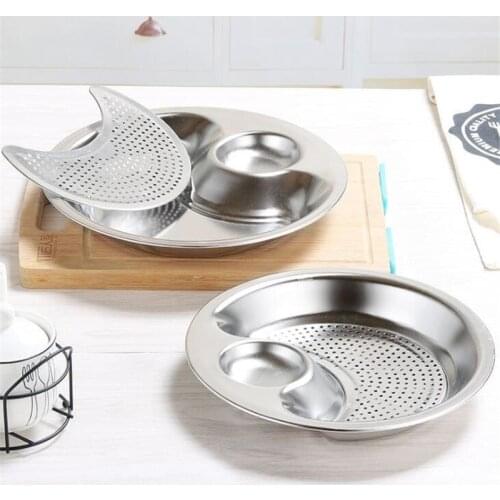 Useful New Stainless Steel Round Dumpling Dish Plate Dumplings Sushi Serving Tray Oblong Plate Salad Bread Dishes Fruit Dry Tray