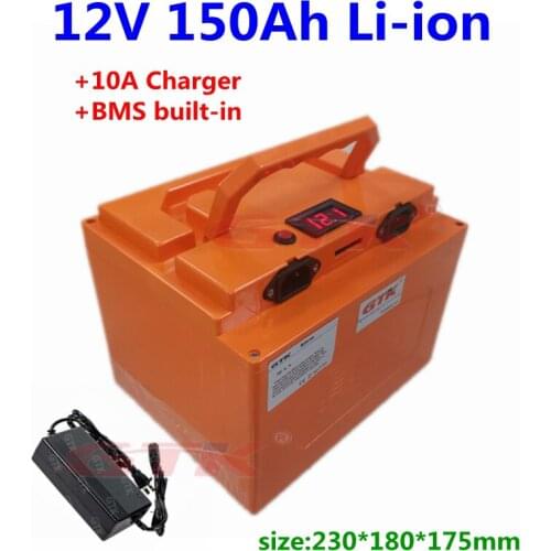 Portable 12V lithium li ion battery pack with BMS for mobility scooter campers motor home solar energy storage RV+10A charger