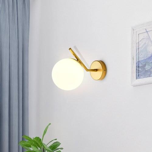 Simple Personality Milk White Glass Ball Small Wall Lamp Living Room Staircase Aisle TV Background Wall Bedroom Bedside Lamps