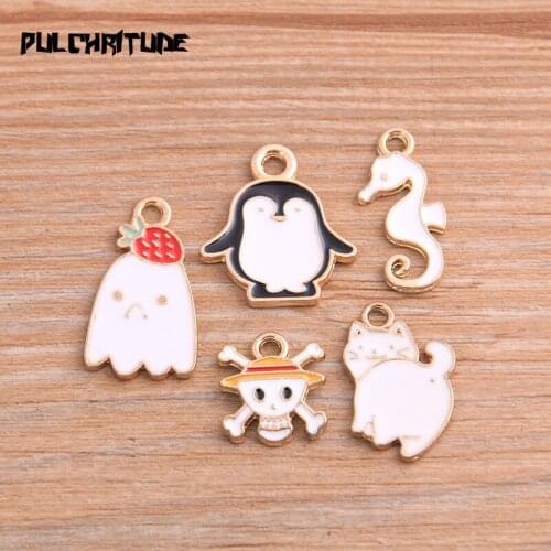 PULCHRITUDE 6pcs Mix Size 5 Styles White Alloy Metal Drop Animal Charm Skull Pendant For DIY Bracelet Necklace Jewelry Making