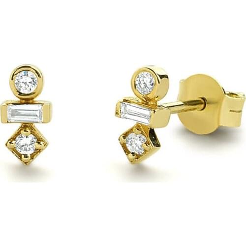 Moissanite Earrings Lab Diamond Stud Earrings 14k Yellow Gold Round and Emerald Cut Push Back Earrings Bridal or Birthday Gift