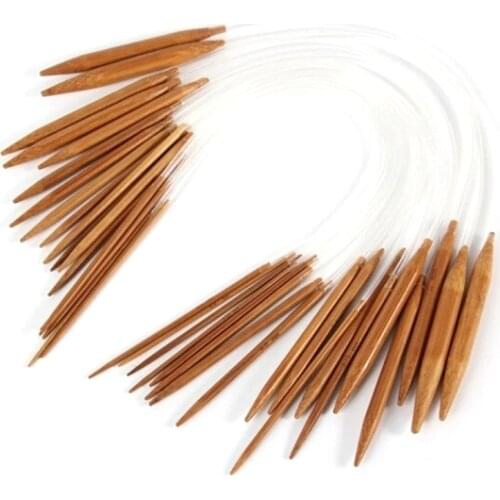 18 pcs/Set 40cm Circular Wood Knitting Needles Crochet Needle Set Wooden Tube Knitting Needles Sewing Tools