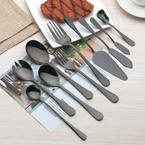 Stainless Steel Dinner Fork Korea Colourful Dessert Pie Fork Long Handle Gold Blue Black Fork Set for Hotel Party Drop Shipping