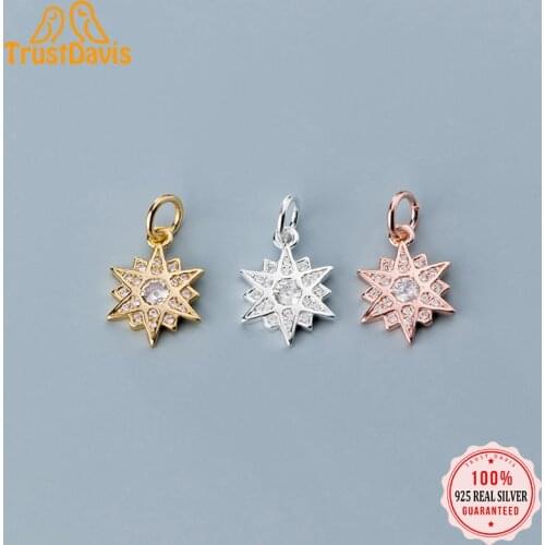 TrustDavis Real 925 Sterling Silver Fashion 3 Colour Star CZ Charm Pendant Handmade DIY Accessories Fine Jewelry Wholesale HY234