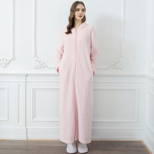 Women Flannel Kimono Bathrobe Gown Autumn Winter Nightgown Casual Nightwear Couples Sleepwear Warm Hooded Thicken Home Clothes