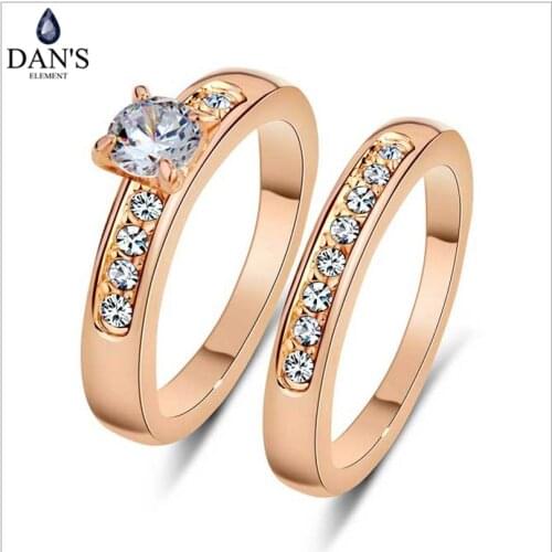 DANS ELEMENT Brand Copper Rose Gold Color Real Austrian Crystals Wedding Rings for Women Heathy Anti Allergies DER95702