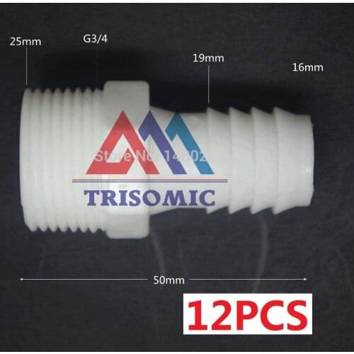 12 pieces 16mm-G3/4 Straight Connector Plastic pipe Fitting Barbed with thread Material PE Joiner Fitting Aquarium Tank