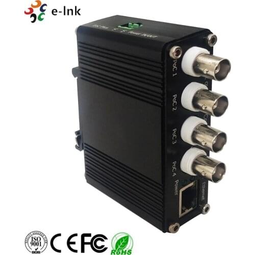 4 Port Industrial EOC Receiver with POC Ethernet Over Coax Converter Rx Connecting to 1Ch Transmitter