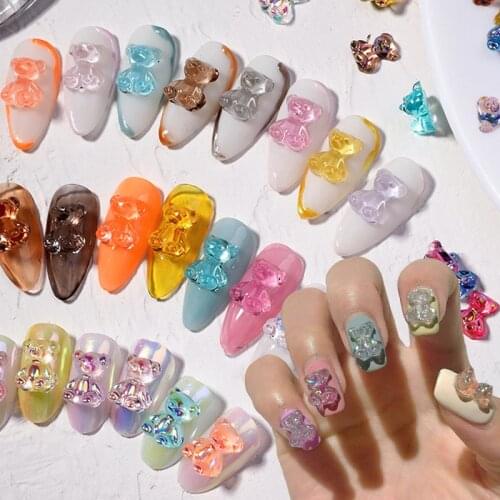6/10/50/pcs 3D Nail Bear Candy Color Nail Art Rhinestones Jewelry Aurora Crystal Glue Nail Art UV Gel Bear Nail Art Decorations