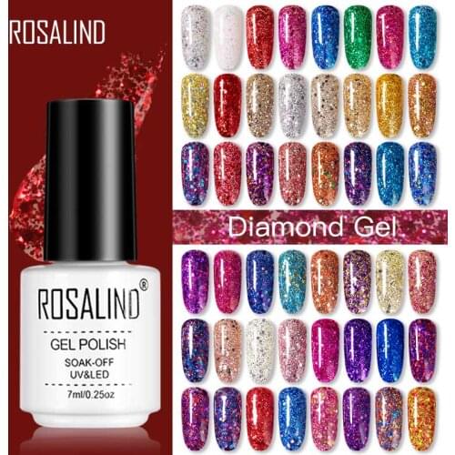 ROSALIND 7ML Diamond Gel Varnishes Hybrid Nails Art Semi Permanent Soak Off UV Gel White Nail Polish Set For Manicure Primer Top