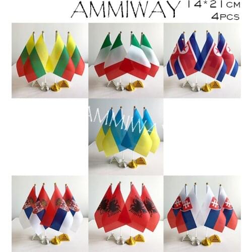 AMMIWAY 14x21cm 4pcs Lithuania Italy Italian North Korea Korean Table Flags Ukraine Serbia Albania Slovakia Desk Flag