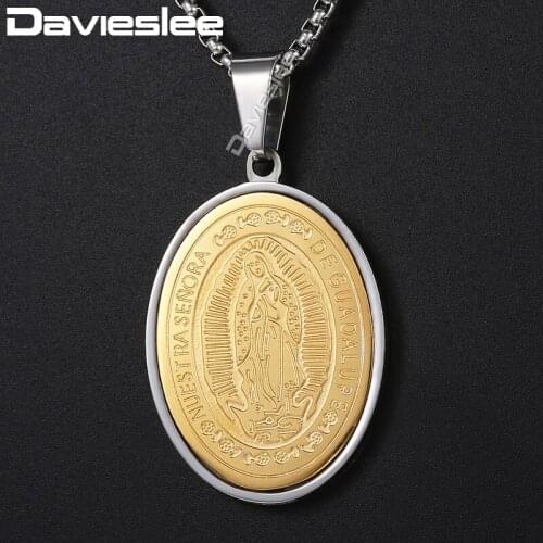 Davieslee Virgin Mary Pendant For Men Women French Catholic Gold Stainless Steel Pendants Necklaces Dropshipping Jewelry DKP626
