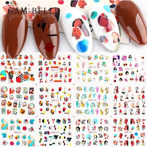 GAM-BELLE 12pcs Simple Graffiti Pattern Nail Transfer Sticker Summer DIY Decals Slider Nails Polish Accessories Manicure Sticker