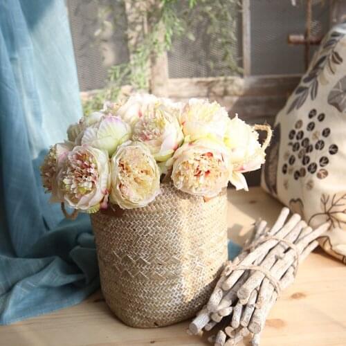 Artificial Flowers Retro Silk Rose Bouquet Hydrangea Peony Vintage Bride Holding Fake Flower Home Wedding Decoration Accessories