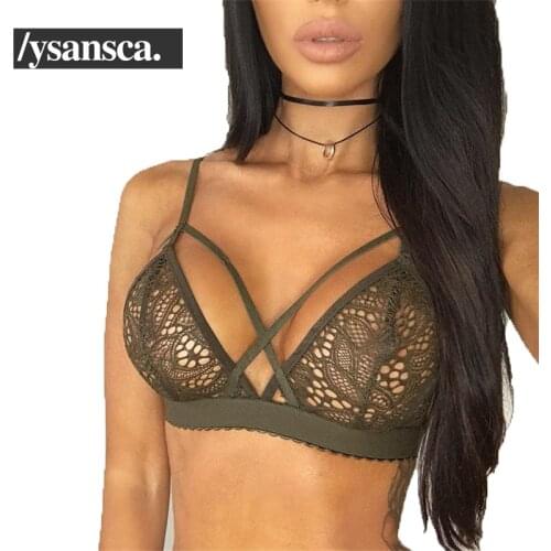 Lace Bra Cut Out Unlined Bralette Fashion Cage Brassiere Cute Crop Top Sexy Intimate Underwear Black