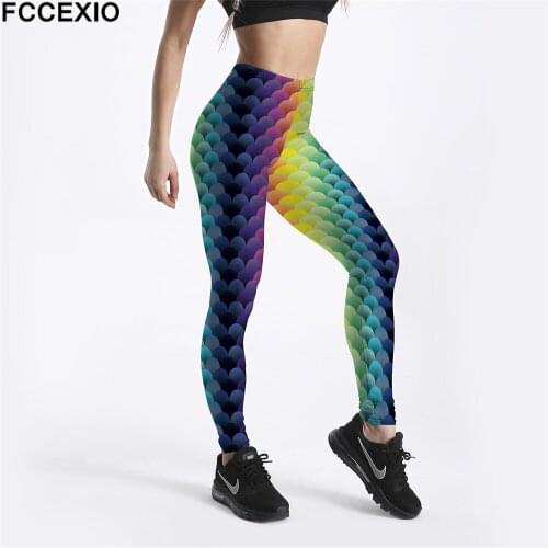FCCEXIO New Workout Leggings High Waist Fitness Legging Colorful Fish Scales 3D Print Leggins Female Pants Women Gothic Leggings