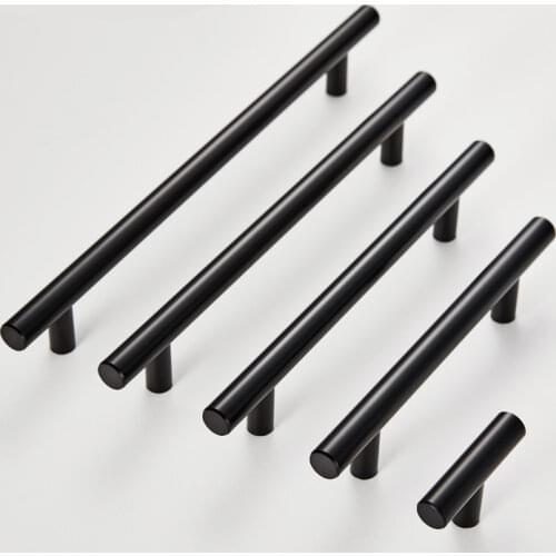 Diameter 10mm Matt Black Stainless Steel Kitchen Door Cabinet T Bar Handle Pull Knob 2" ~ 12'' Hardware Drawer Kitchen handles