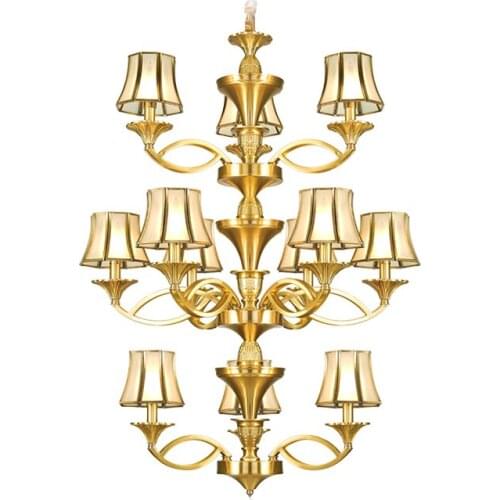 Europeanstyle copper chandelier villa building middle floor lobby atmosphere luxury double staircase lamp three-layer chandelier