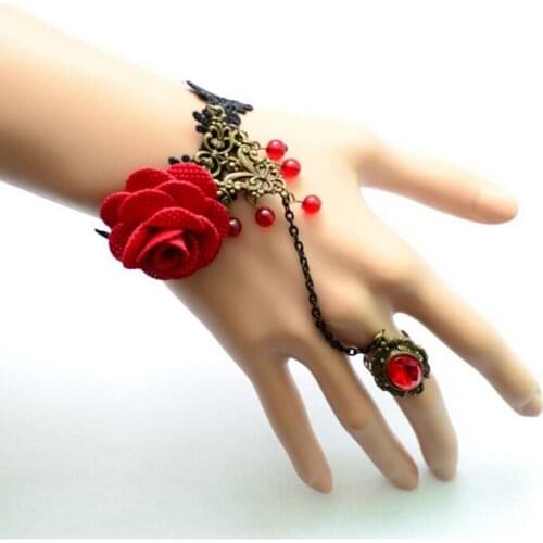 Fashion Gothic Lolita Retro Vintage Flower Vampire Tassels Roses Lace Bracelet
