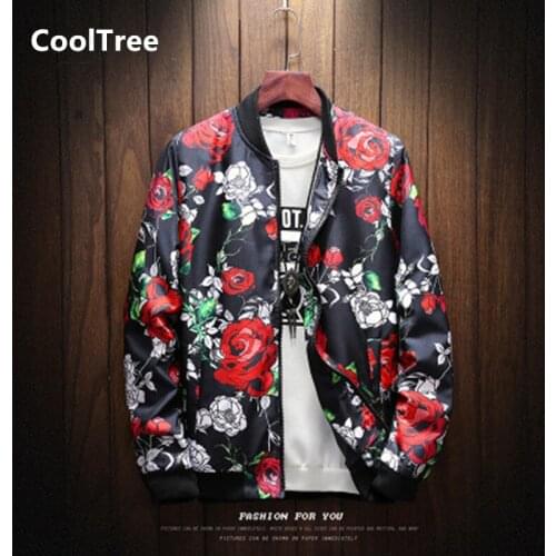 CoolTree Men Casual Jackets Spring Autumn Print design Fashion Baseball Coats Male Slim Zipper Stand collar Outerwear Streetwear