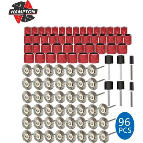 96pcs Electric Rotary Tool Accessories Set Sanding Bands Dremel Rotary Tools Accessory Steel Flat Brush Engraving Abrasive Tools
