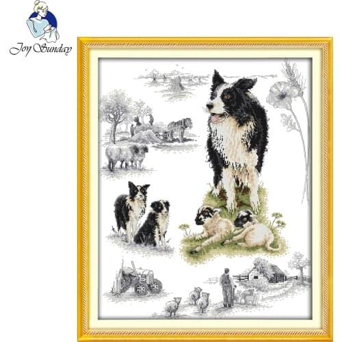 Joy sunday animal style Herding dog cross stitch pattern kits handcraft make embroidery with chart