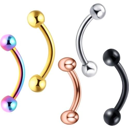 JUNLOWPY Banana Eyebrow Ring Sets Wholesale 120pcs Fashion Body Jewelry Stainless Steel Ear Barbell Eyebrow Piercing Mix 6 Color