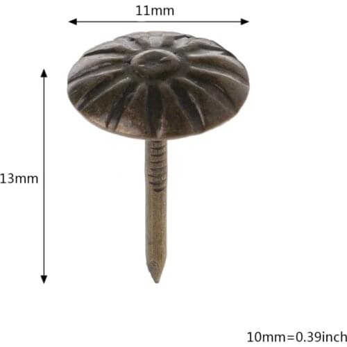 2021 New 100pcs Antique Brass Upholstery Nails Tack Stud Pushpin Doornail Hardware Decor
