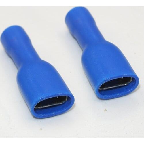 1000x 6.3mm FDFD2-250 FDFD1.25-250 FDFD5.5-250 Fully Insulated Blue Female Electrical Spade Crimp Connector Terminals