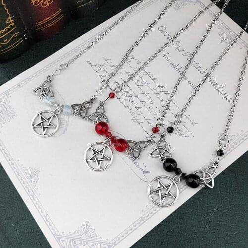 Gothic Wizard Pentagram Necklaces for Women Girls Retro Silver Color Pagan Mysterious Irish Knot Choker Chains Jewelry VGN035